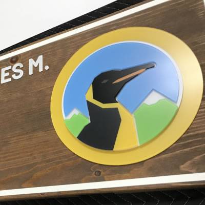 Abq Biopark Penguin Exhibit Custom Printed Wood Sign with Acrylic Lettering and Logo