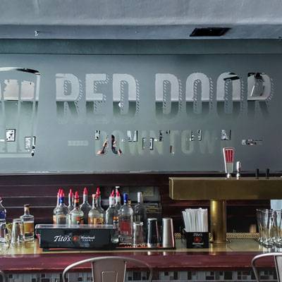 Red Door Brewing Co Custom Contour-cut Frosting Applied to Existing Mirror